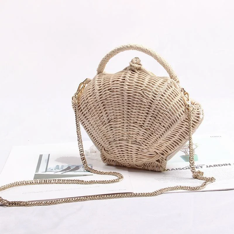 Ark Seashell Straw Rattan Shoulder Chain Bags - 2 Styles - Glova