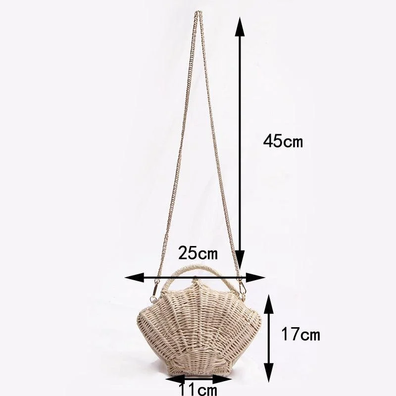 Ark Seashell Straw Rattan Shoulder Chain Bags - 2 Styles - Glova