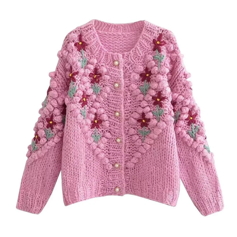 Artemis Chunky Knit Floral Cardigan - Glova