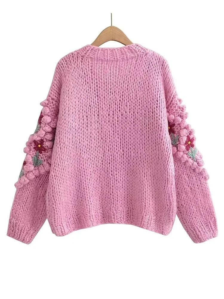 Artemis Chunky Knit Floral Cardigan - Glova