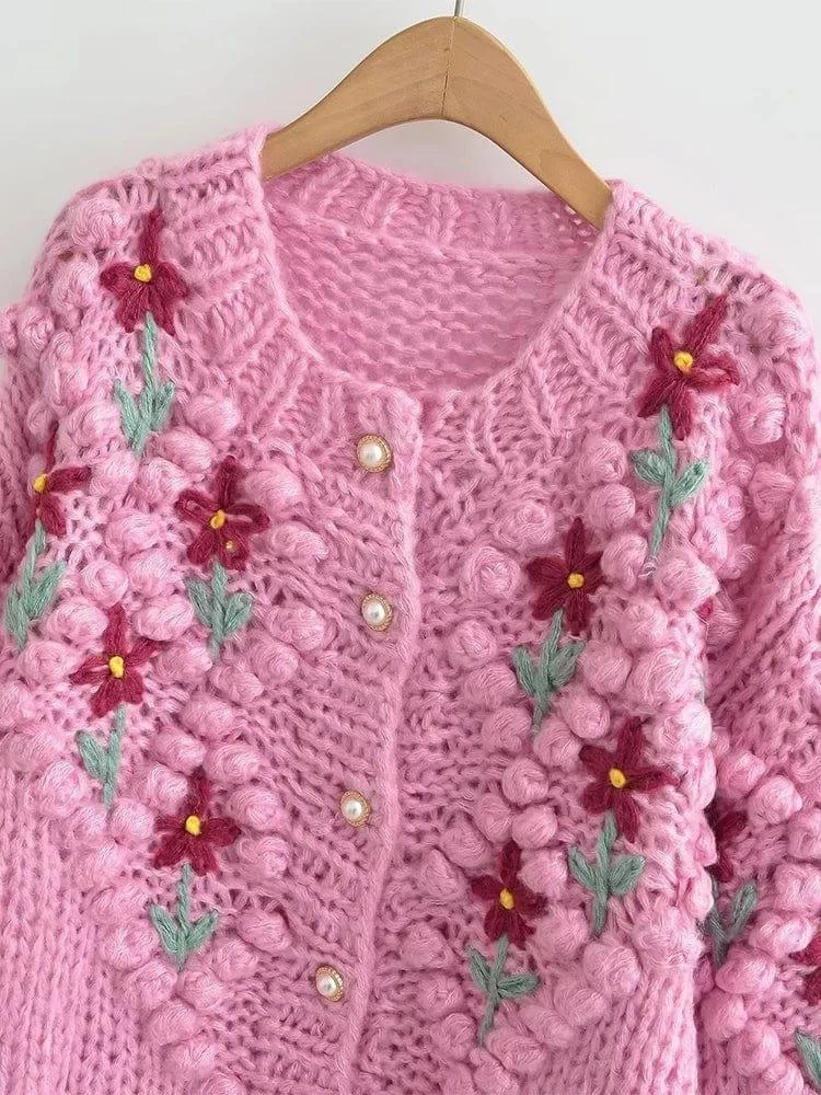 Artemis Chunky Knit Floral Cardigan - Glova