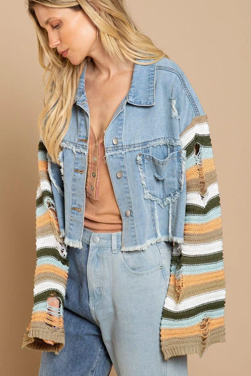 Artemis Denim Jacket with Knit Sleeves - Glova