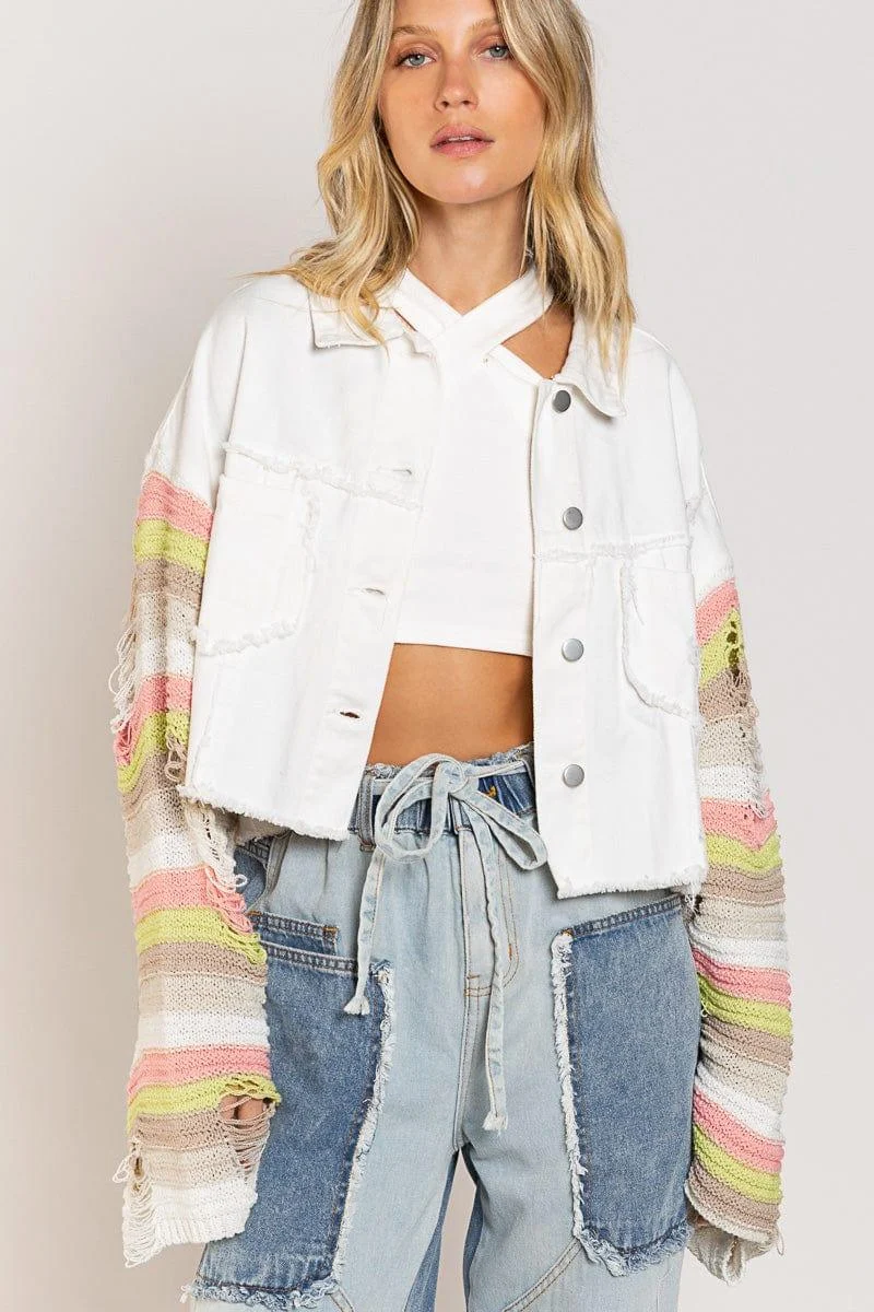 Artemis Denim Jacket with Knit Sleeves - Glova