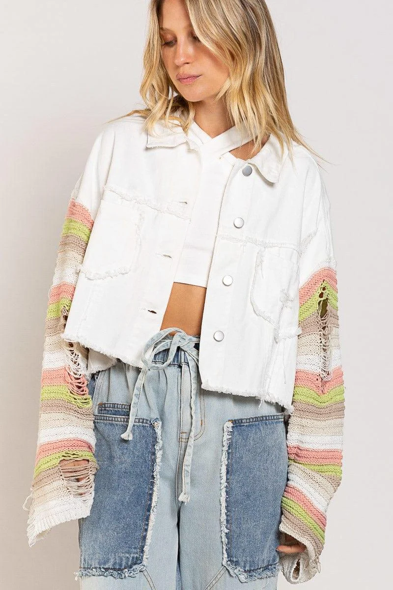 Artemis Denim Jacket with Knit Sleeves - Glova