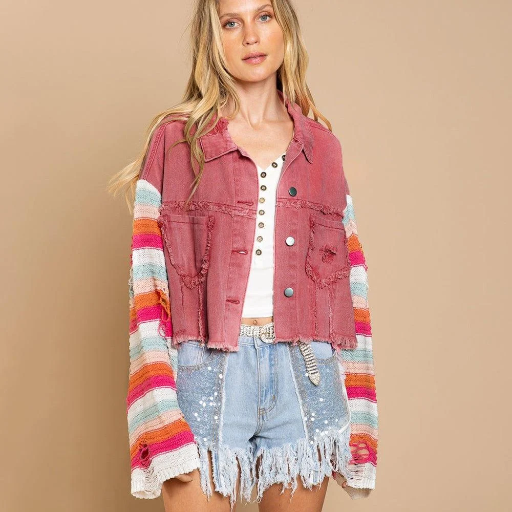 Artemis Denim Jacket with Knit Sleeves - Glova