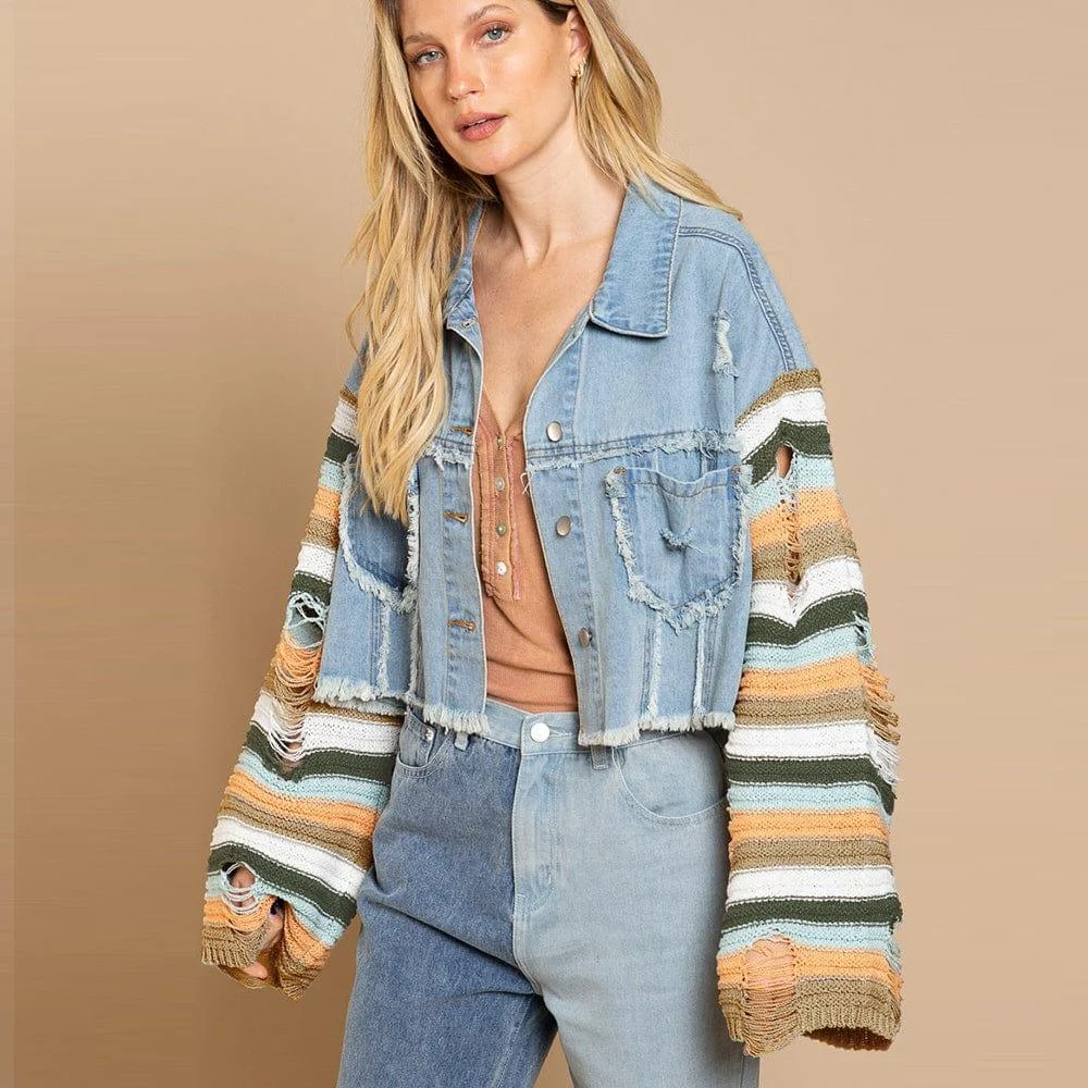 Artemis Denim Jacket with Knit Sleeves - Glova