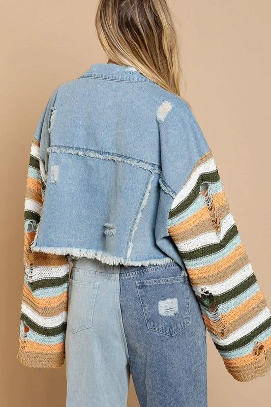 Artemis Denim Jacket with Knit Sleeves - Glova