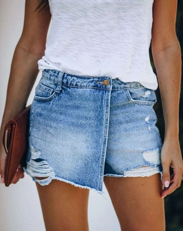 Ashley Distressed Denim Skorts - Glova