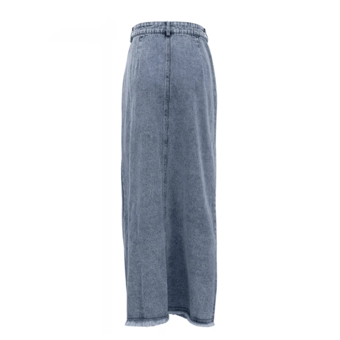 Asymmetric Side Button Fly Maxi Denim Skirt - Glova