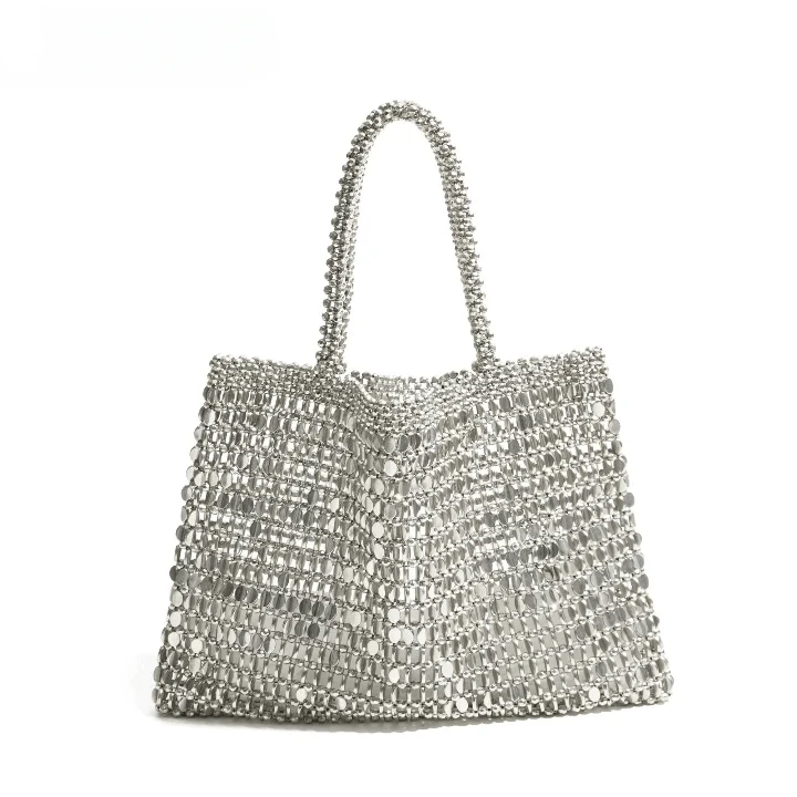 Ausha Silver Beads Sequin Mesh Tote - Glova