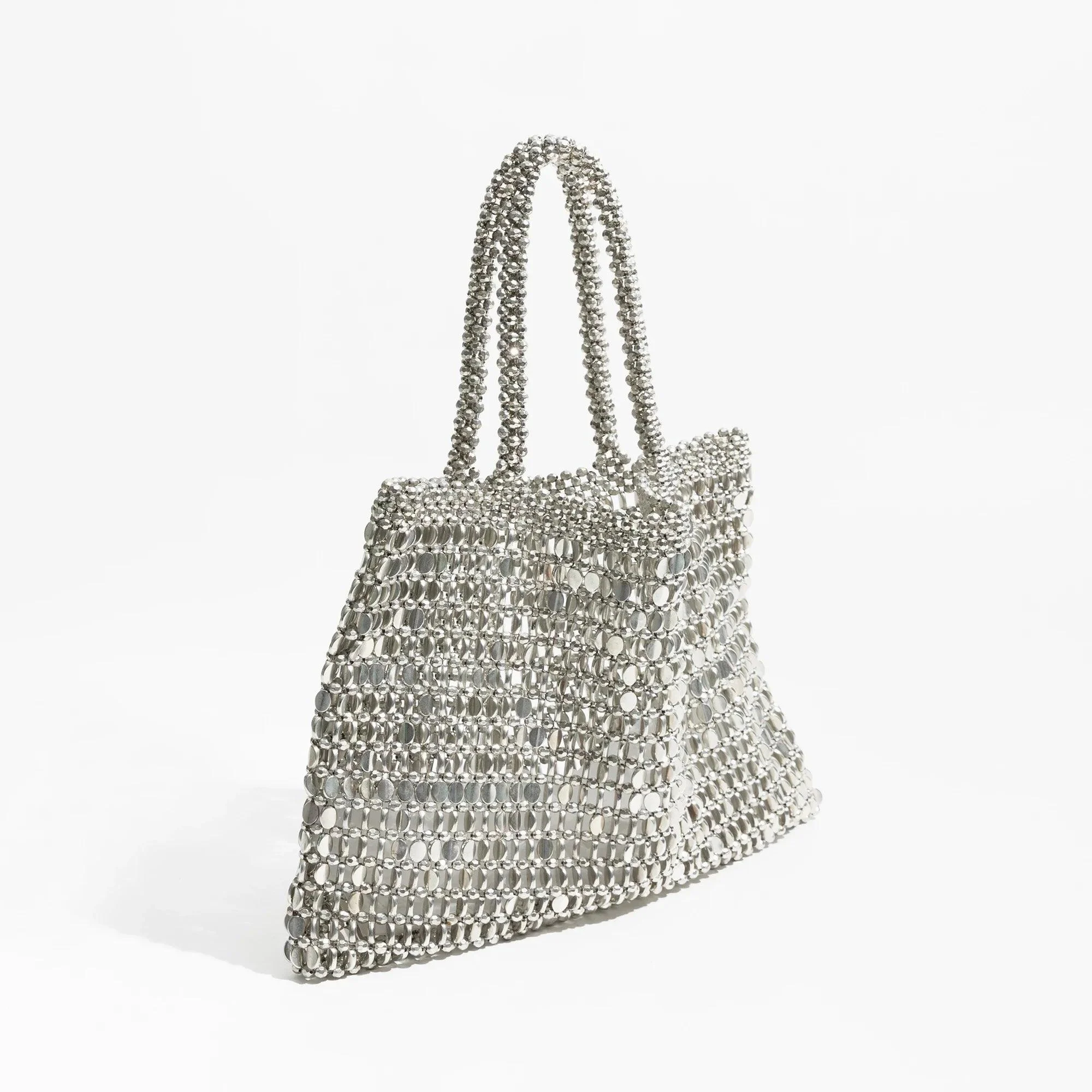 Ausha Silver Beads Sequin Mesh Tote - Glova