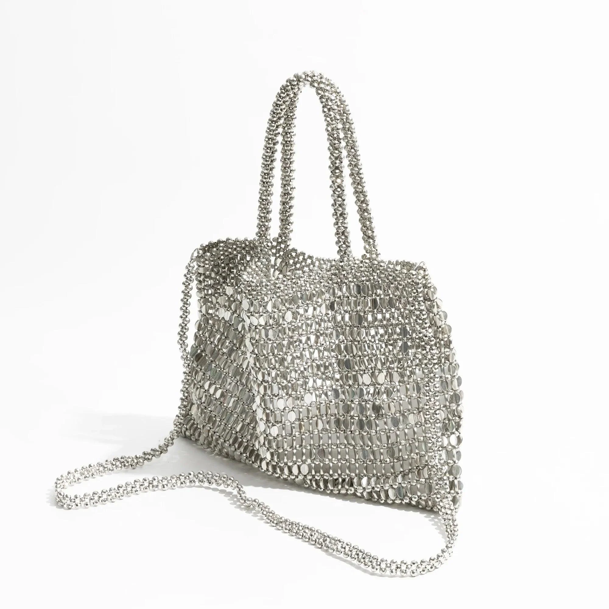 Ausha Silver Beads Sequin Mesh Tote - Glova