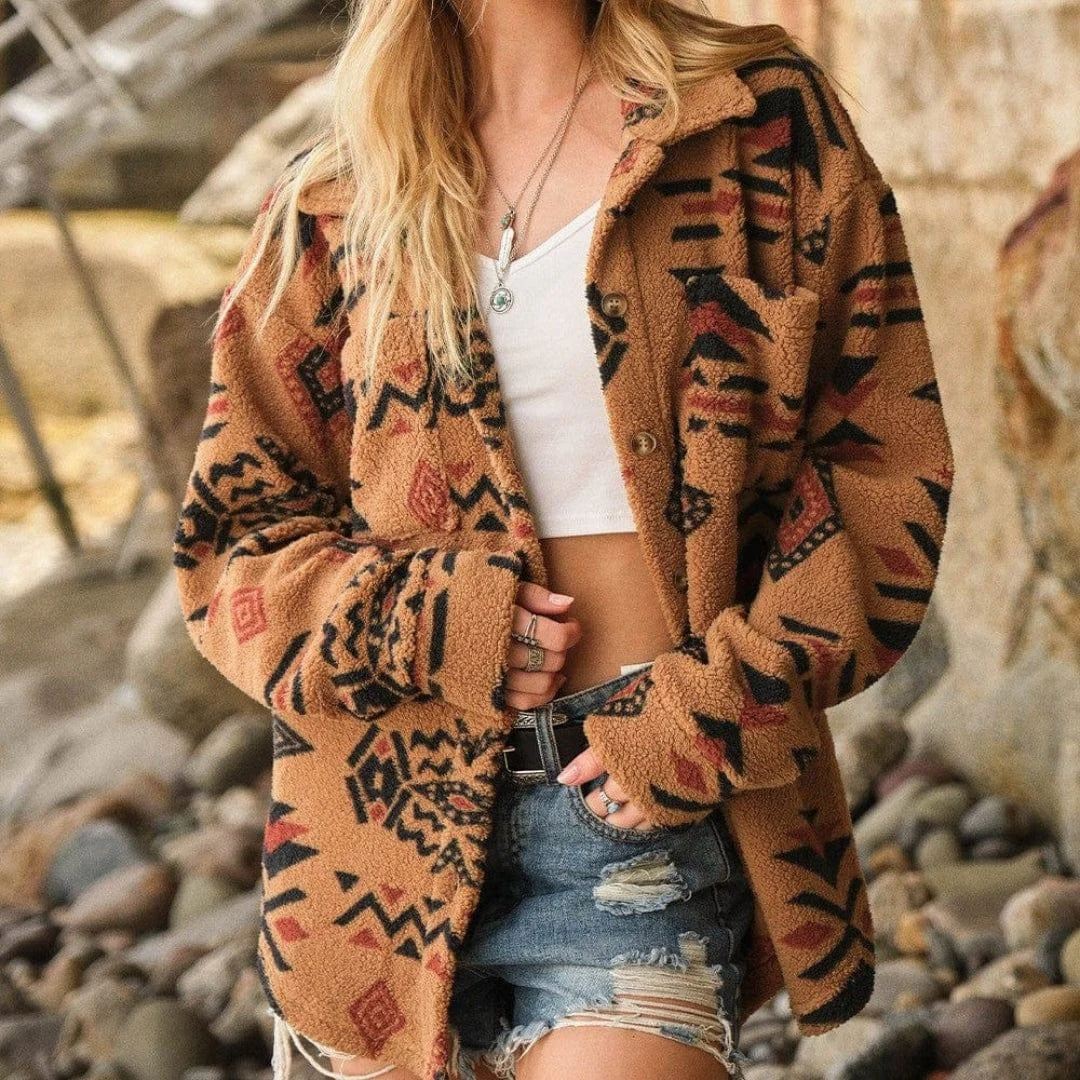 Aztec Pattern Fuzzy Jacket - Glova