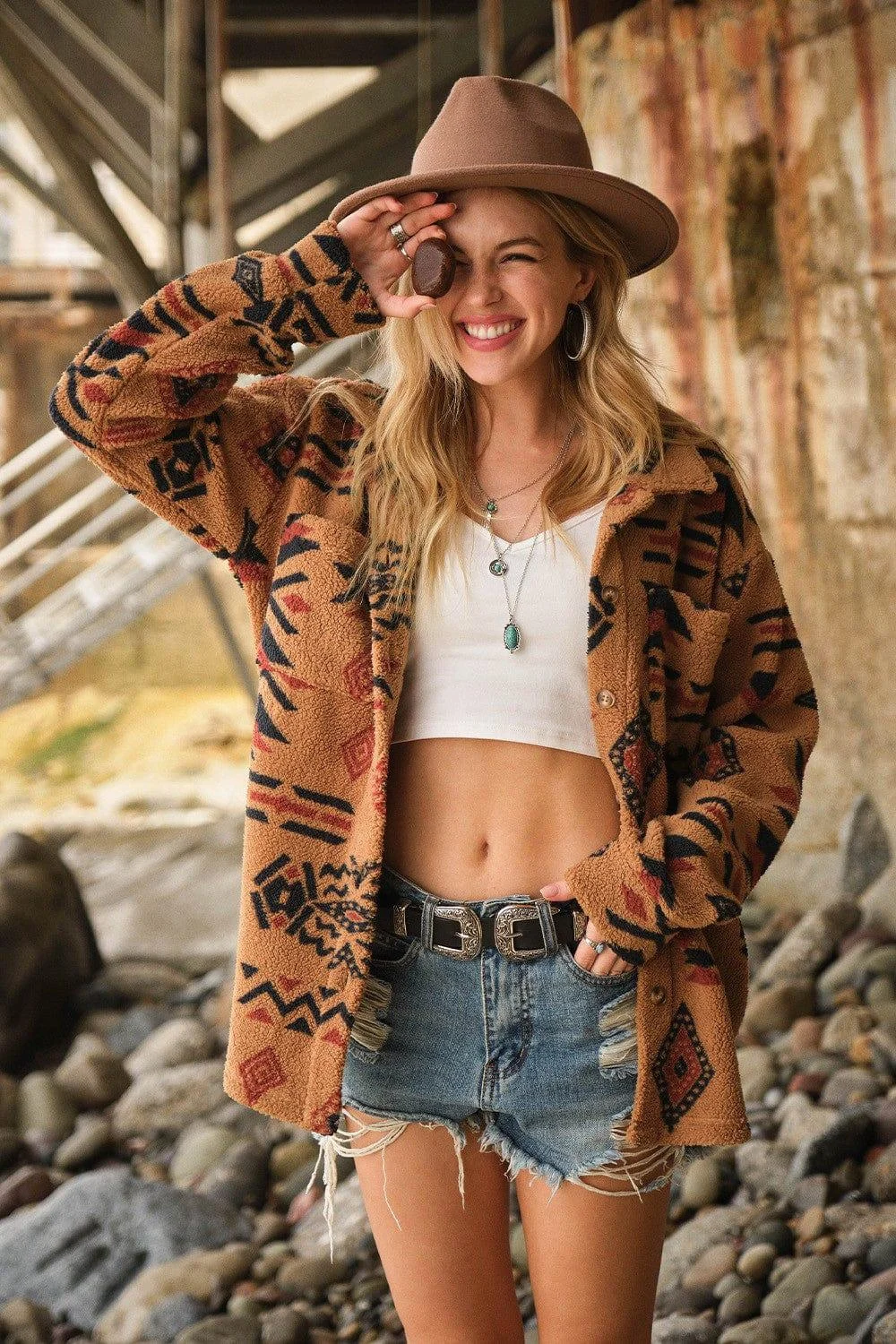 Aztec Pattern Fuzzy Jacket - Glova