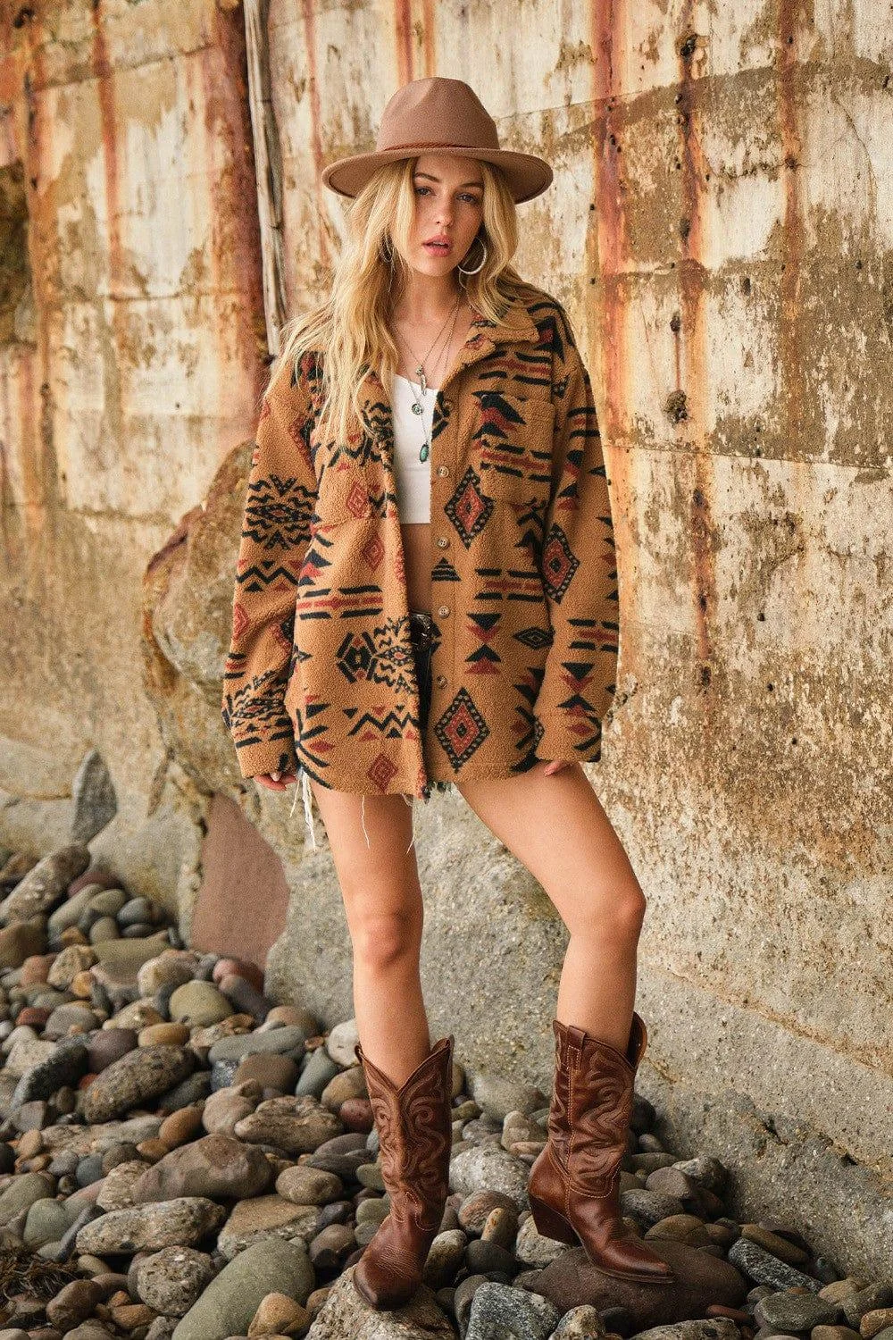 Aztec Pattern Fuzzy Jacket - Glova