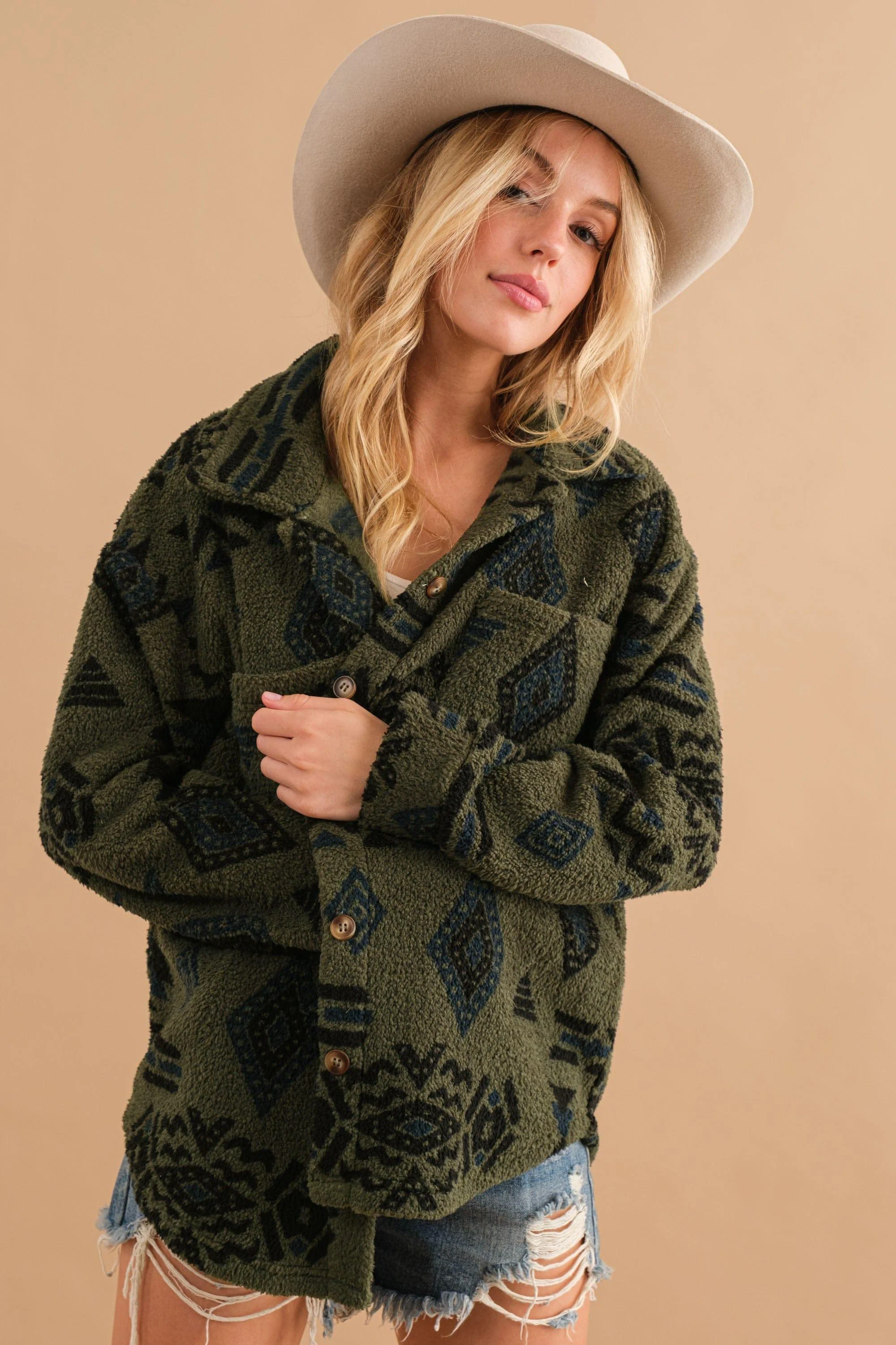 Aztec Pattern Fuzzy Jacket - Glova