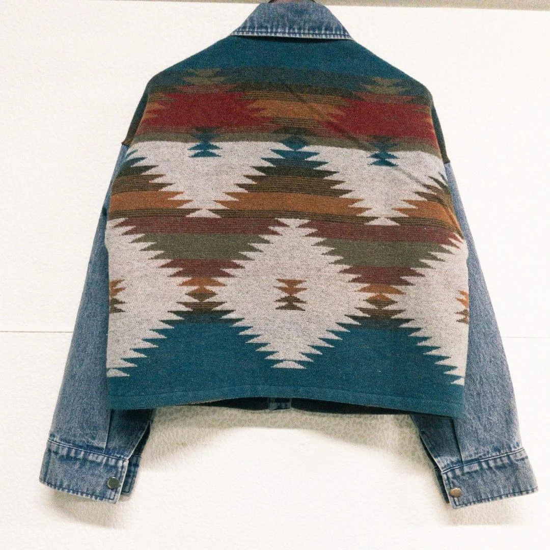 Aztec Print Boho Denim Jacket - Glova