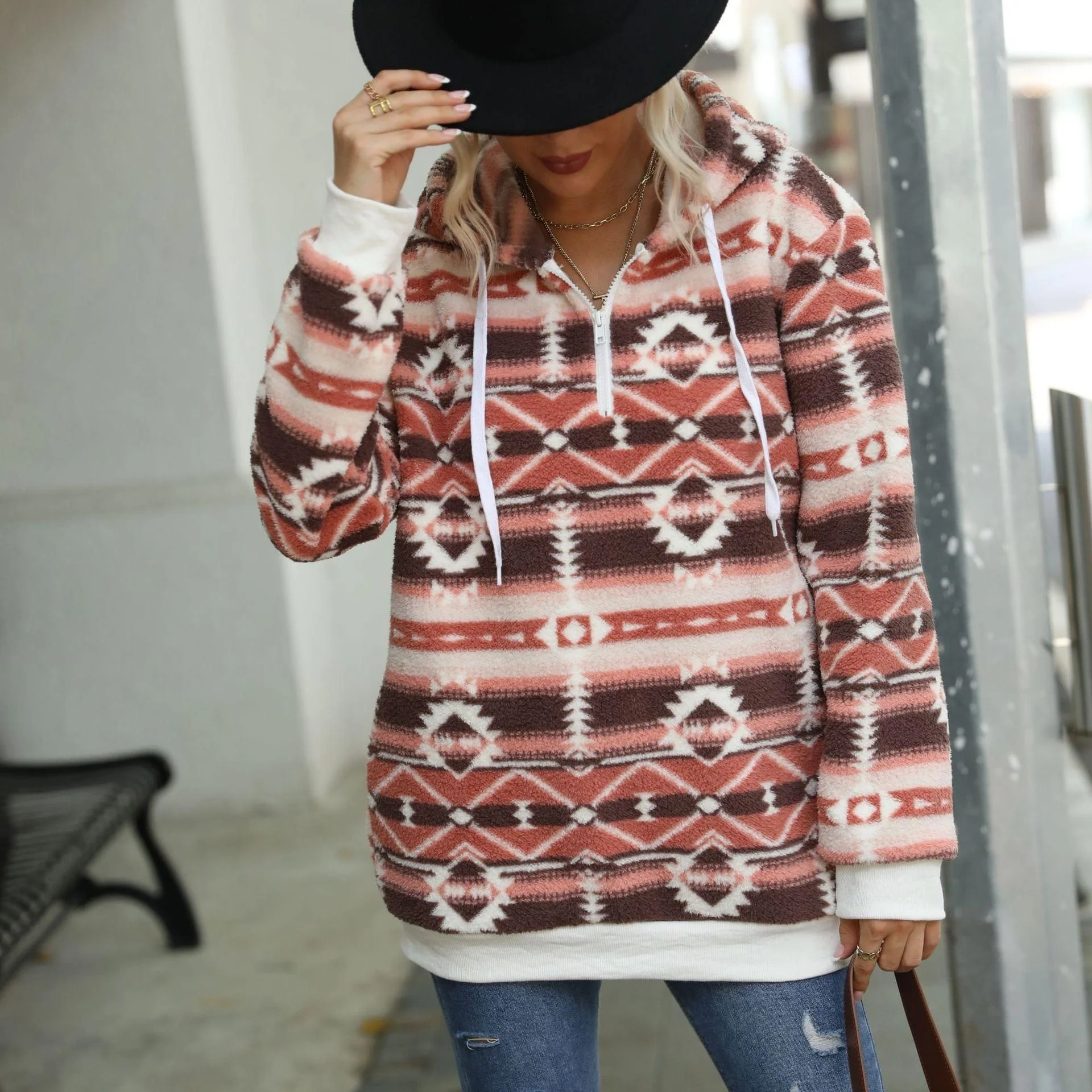 Aztec Print Fleece Hoodie - Glova