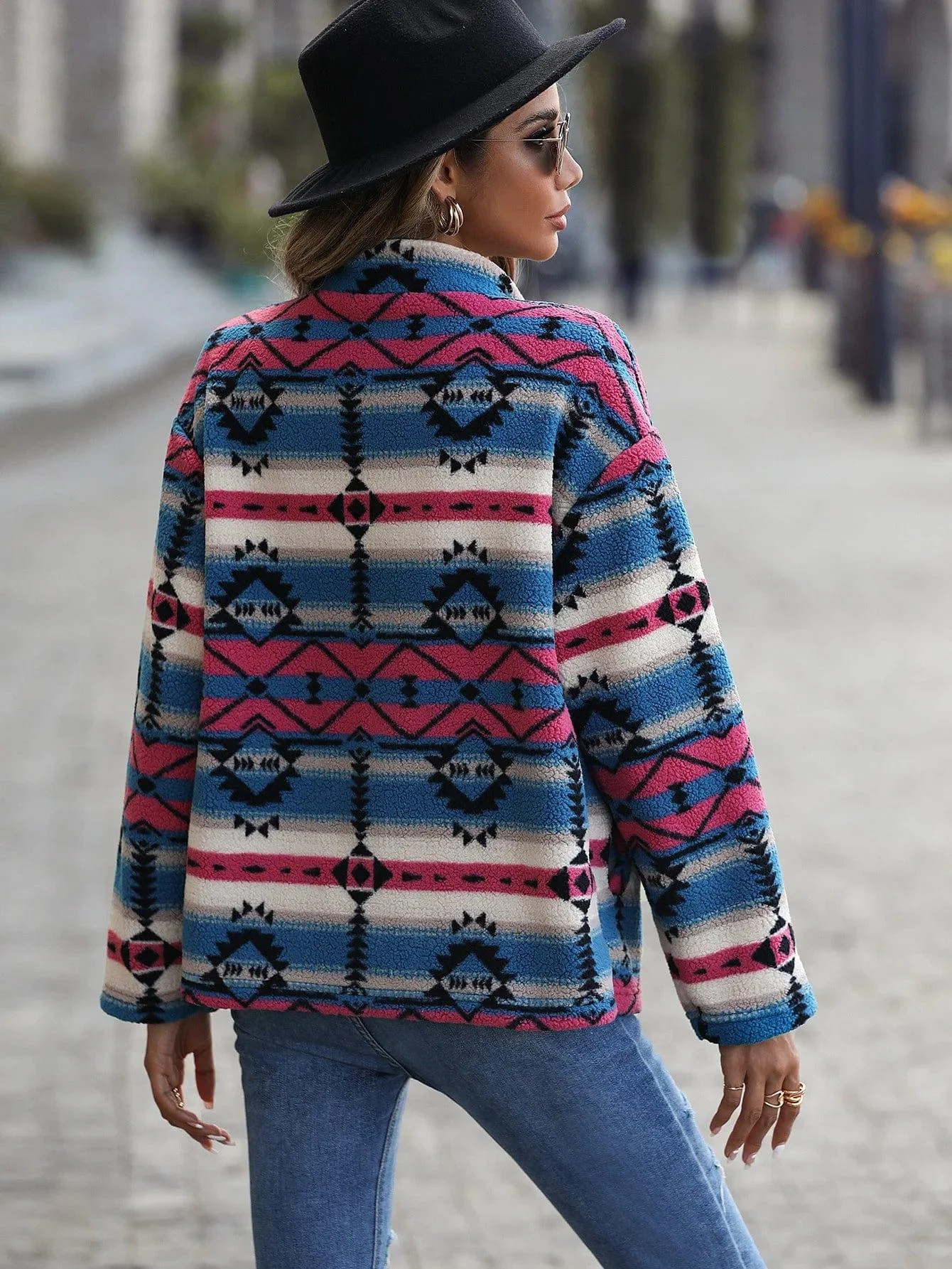 Aztec Print Plush Coat - Glova