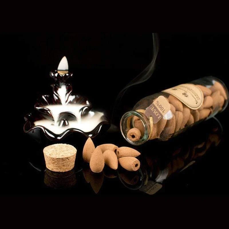 Backflow Incense Cones Glass Bottle 60pcs - Glova