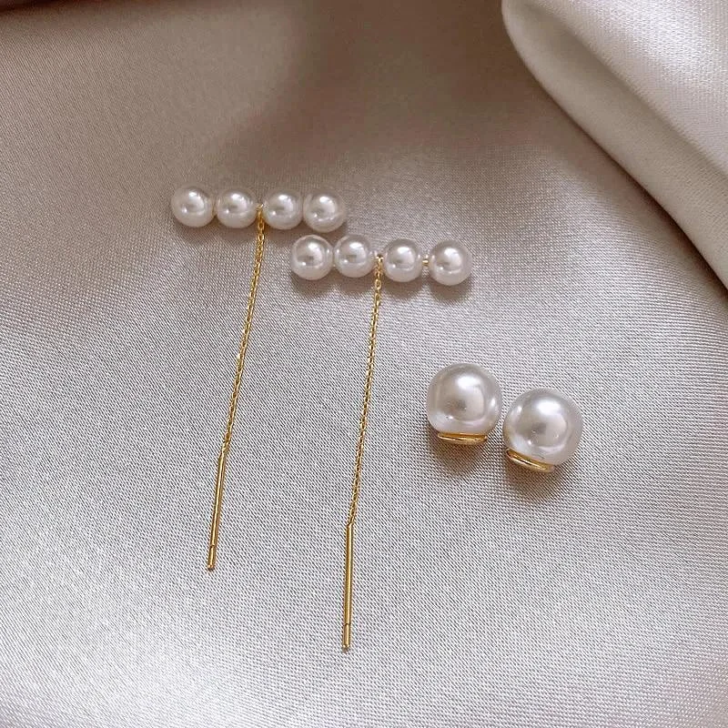 Bar and Pearl Pendant Drop Earrings - Glova