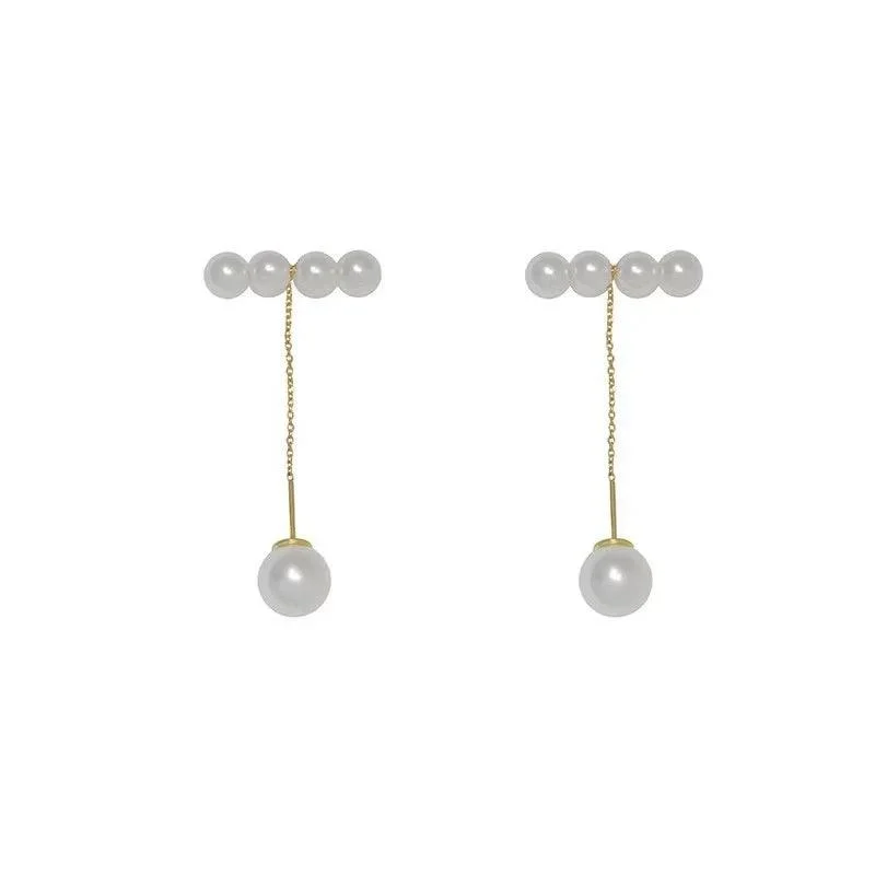 Bar and Pearl Pendant Drop Earrings - Glova