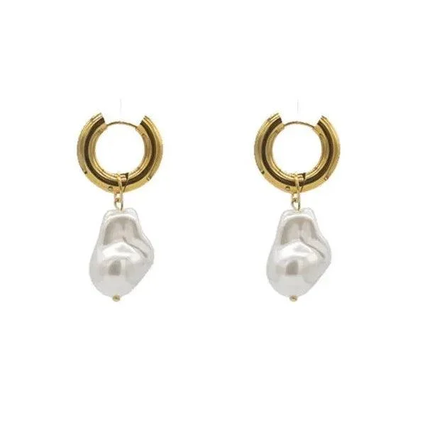 Baroque Pearl Pendant Hoop Earrings - Glova