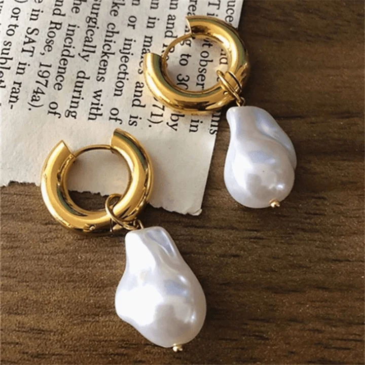 Baroque Pearl Pendant Hoop Earrings - Glova