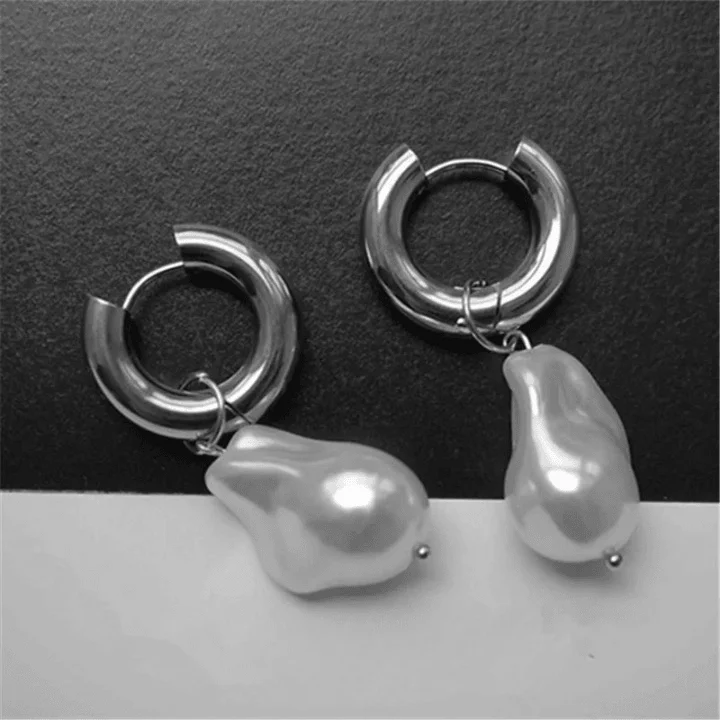 Baroque Pearl Pendant Hoop Earrings - Glova