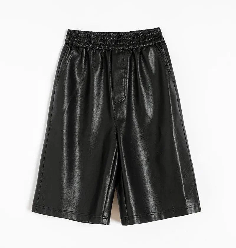 Basic Faux Leather Half Pants - Glova