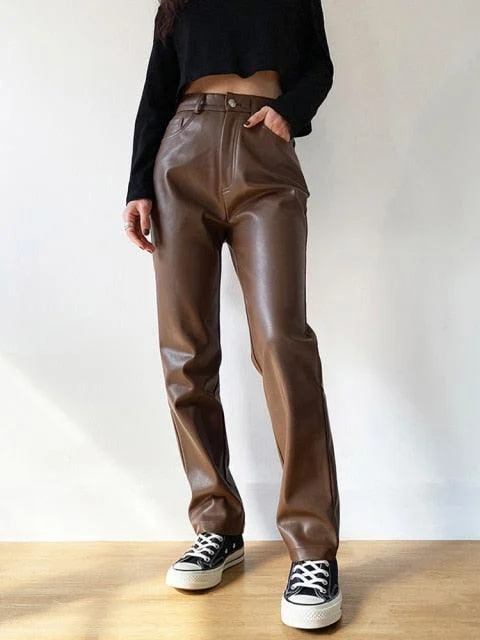 Basic Faux Leather Pants - Black or Brown - Glova