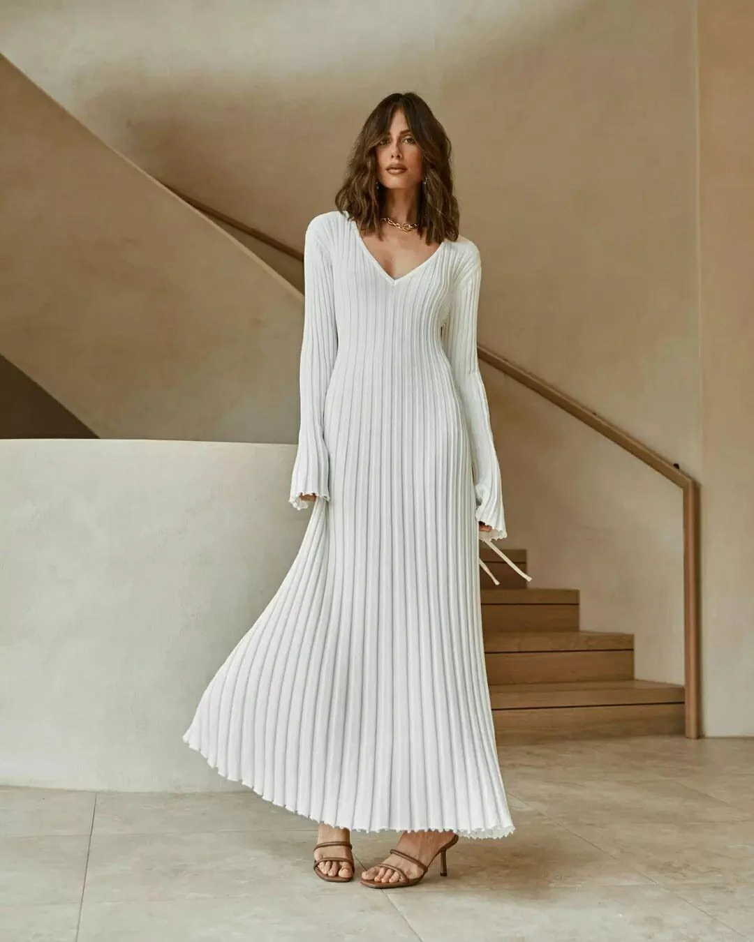 Bedelia Long Sleeve Ribbed Midi Dress - Glova