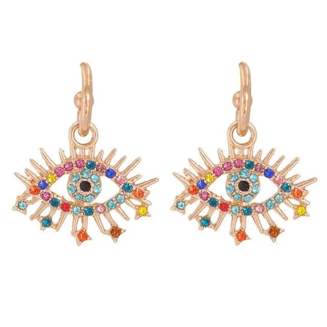 Bejeweled Love Heart Evil Eye Drop Earrings - Glova