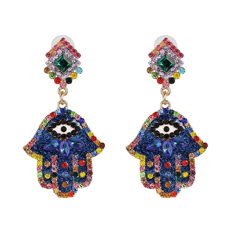 Bejeweled Love Heart Evil Eye Drop Earrings - Glova