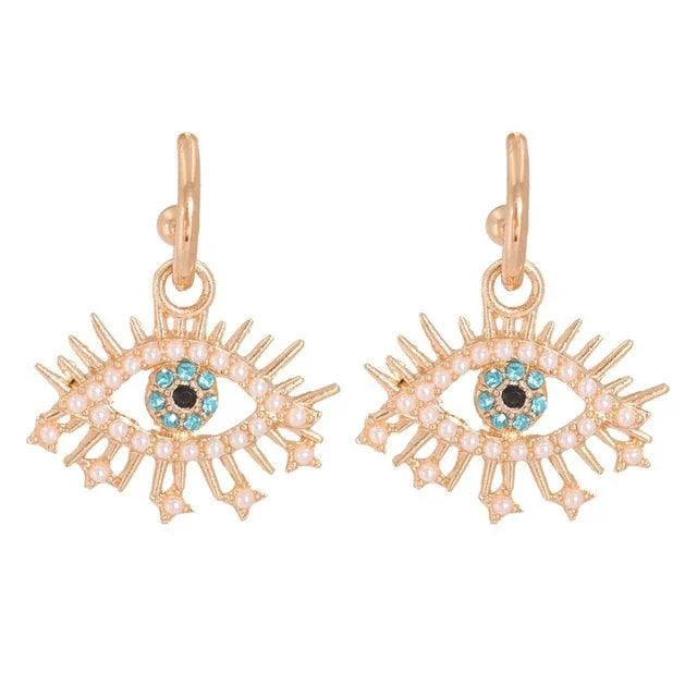 Bejeweled Love Heart Evil Eye Drop Earrings - Glova