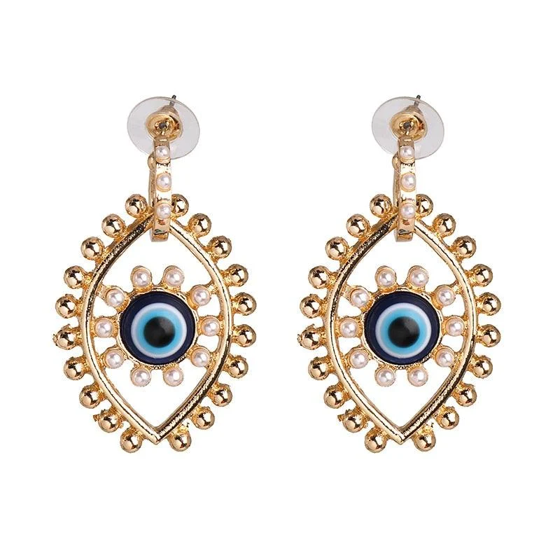 Bejeweled Love Heart Evil Eye Drop Earrings - Glova