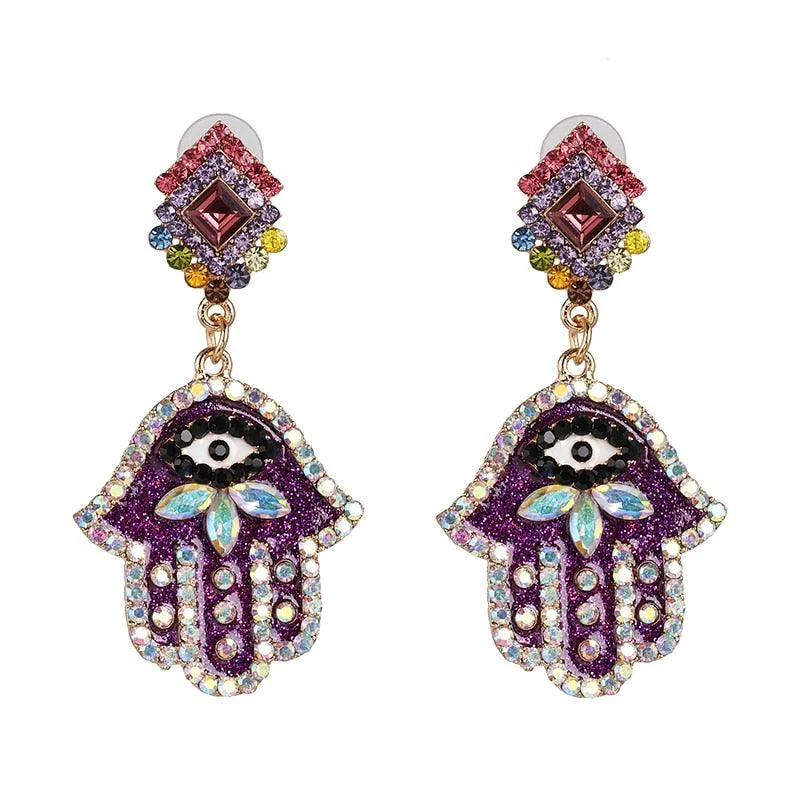 Bejeweled Love Heart Evil Eye Drop Earrings - Glova