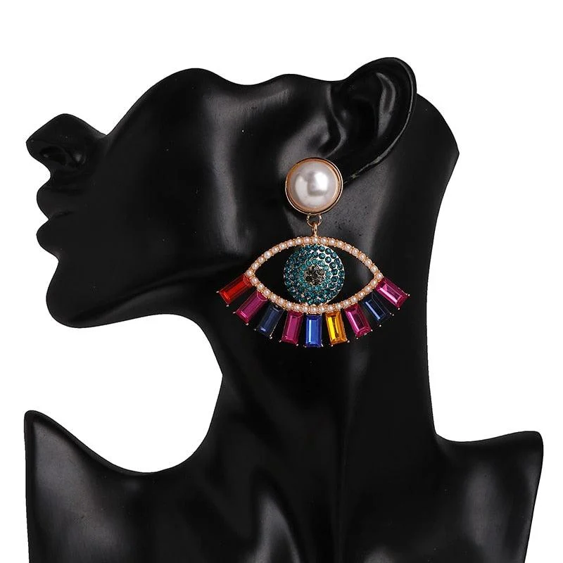 Bejeweled Love Heart Evil Eye Drop Earrings - Glova