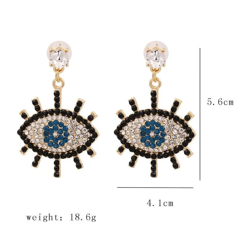 Bejeweled Love Heart Evil Eye Drop Earrings - Glova