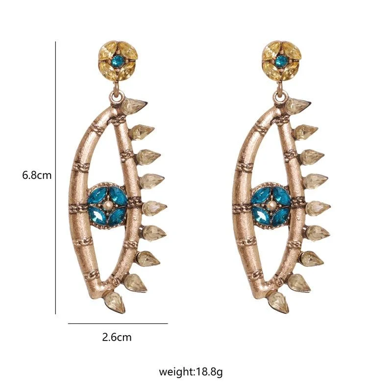 Bejeweled Love Heart Evil Eye Drop Earrings - Glova