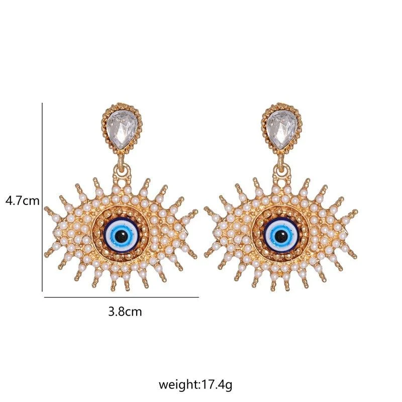 Bejeweled Love Heart Evil Eye Drop Earrings - Glova