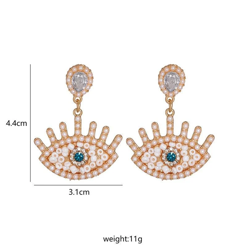 Bejeweled Love Heart Evil Eye Drop Earrings - Glova