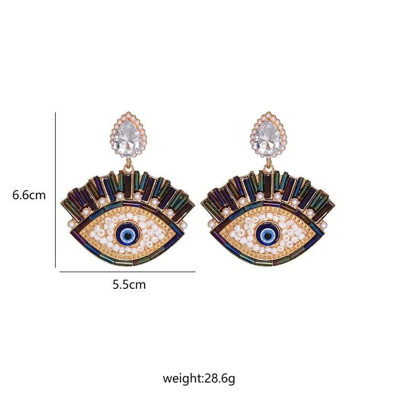 Bejeweled Love Heart Evil Eye Drop Earrings - Glova