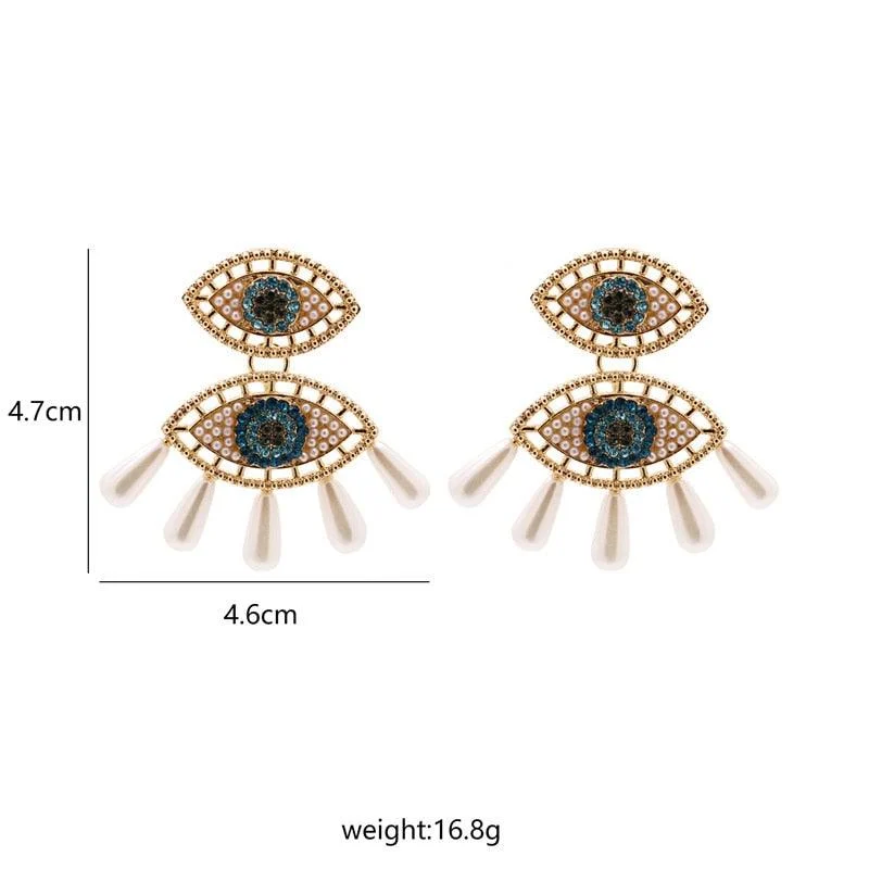 Bejeweled Love Heart Evil Eye Drop Earrings - Glova