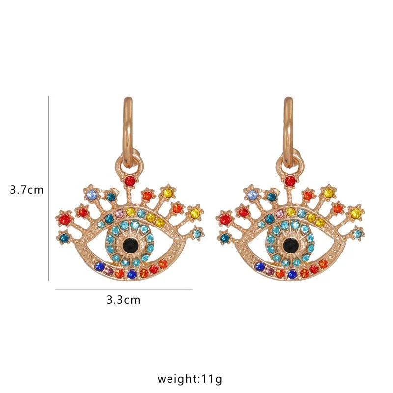 Bejeweled Love Heart Evil Eye Drop Earrings - Glova