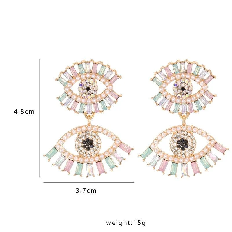 Bejeweled Love Heart Evil Eye Drop Earrings - Glova