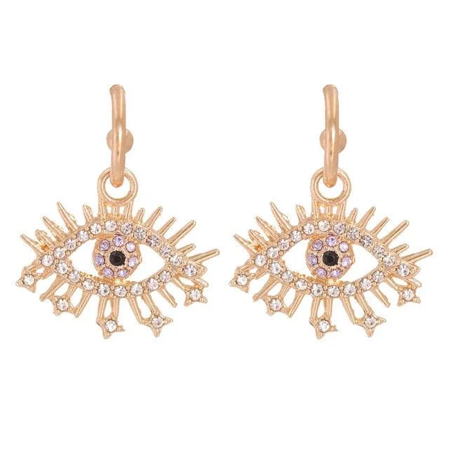 Bejeweled Love Heart Evil Eye Drop Earrings - Glova