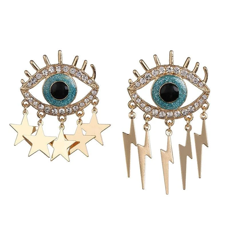 Bejeweled Love Heart Evil Eye Drop Earrings - Glova