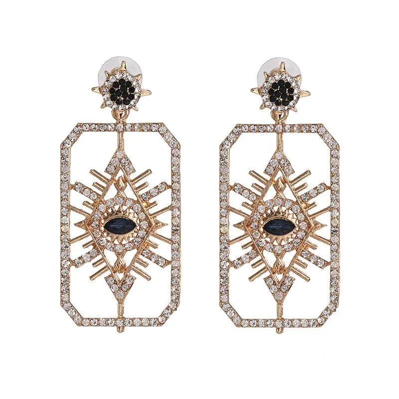 Bejeweled Love Heart Evil Eye Drop Earrings - Glova