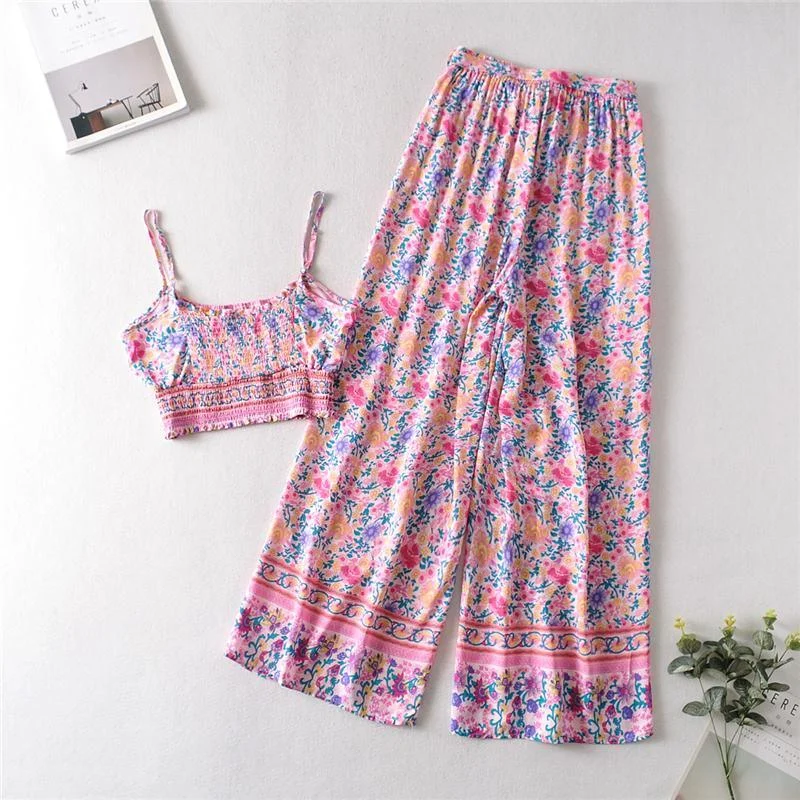 BELLA FLORAL MATCHING COTTON PANT SET - Glova